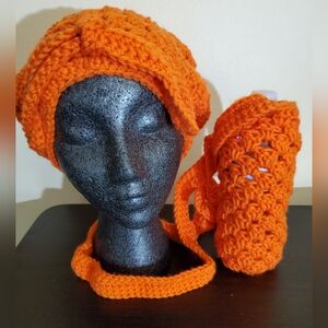 Handmade Orange Crochet Water Bottle and Scarf Set